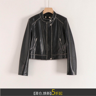 朵系列酷飒帅气机车服明线轮廓宽松直筒立领pu皮衣短外套女春装