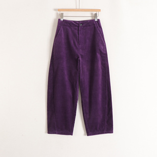 26早春新款 高腰简约百搭显瘦九分女裤 灯芯绒弯刀裤 品牌折扣 言