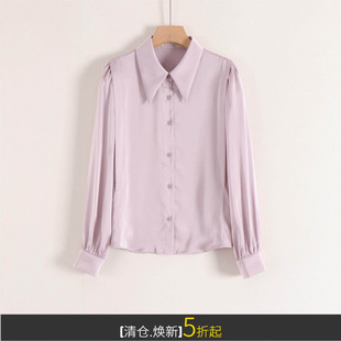 衬衫 OL通勤法式 女 丝滑垂坠简约干练POLO尖领泡泡袖 朵系列仿真丝