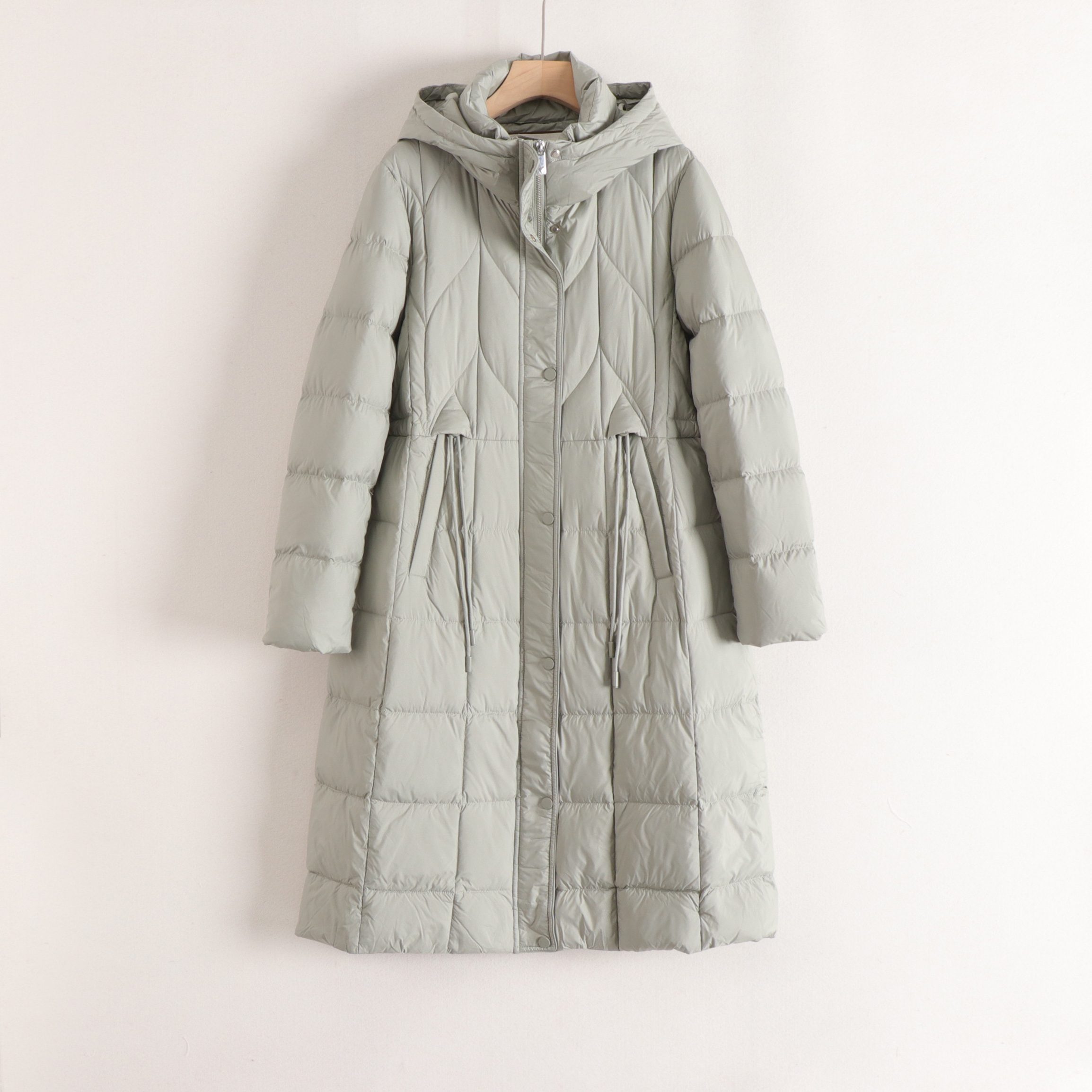 丽系列189g白鸭绒直筒修身连帽简约气质百搭长款羽绒服女25冬装新