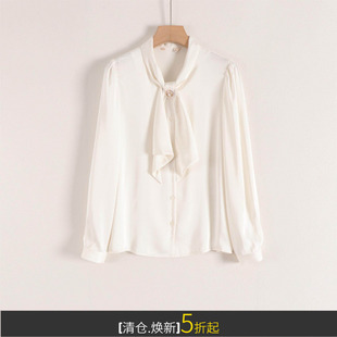 朵系列仿真丝~丝滑垂坠简约干练ol通勤风飘带领百搭衬衫女春秋款