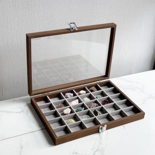 猫矿盒矿石标盒框晶标本展示收藏盒透明玻璃盒装原石收纳整理盒