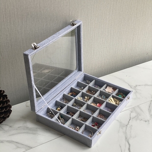 耳钉格子收纳盒珠宝展示道具大容量首饰收纳盒透明玻璃防尘项链盒