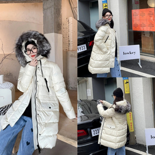 2025秋冬新 m家魔王蒙口羽绒服女中长款收腰修身毛领加厚鹅绒外套