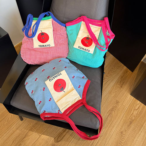 春夏新款网兜格纹网兜编织包正反两用单肩大容量包镂空沙滩包