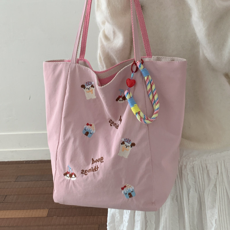大容量刺绣托特包女2025新款休闲双面条纹通勤学生上课补习帆布包,箱包皮具/热销女包/男包,托特包,淘宝优惠券,粉丝福利购,淘宝优惠卷