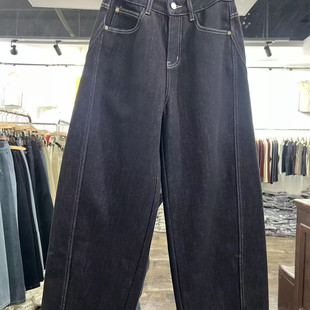 高腰百搭宽松休闲弯刀裤 新款 世0.97 女冬季 加绒加厚阔腿牛仔裤