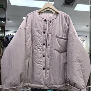 圆领单排扣棉衣女秋冬新款 百搭宽松休闲轻薄保暖棉袄外套度0.45