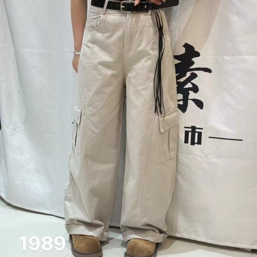 阔腿工装裤女秋季新款韩版高腰宽松显瘦百搭休闲弯刀裤焕0.49