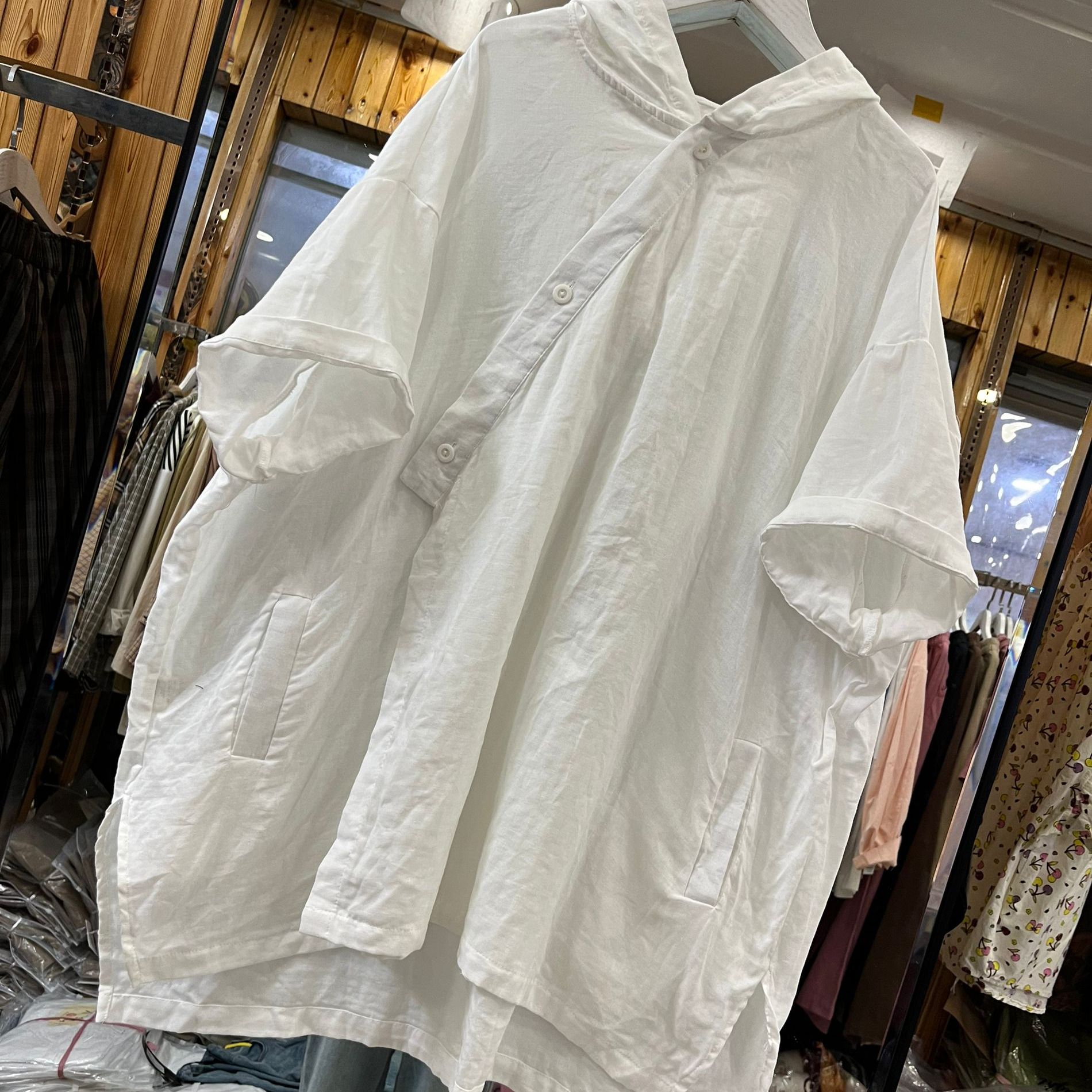亚麻连帽衬衣宽松大版