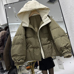 拼色连帽羽绒服女冬新韩版宽松显瘦百搭休闲加厚保暖外套红0.71