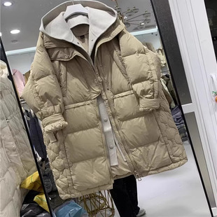 可拆卸帽羽绒服女中长款冬季新款收腰宽松显瘦加厚保暖外套1.1