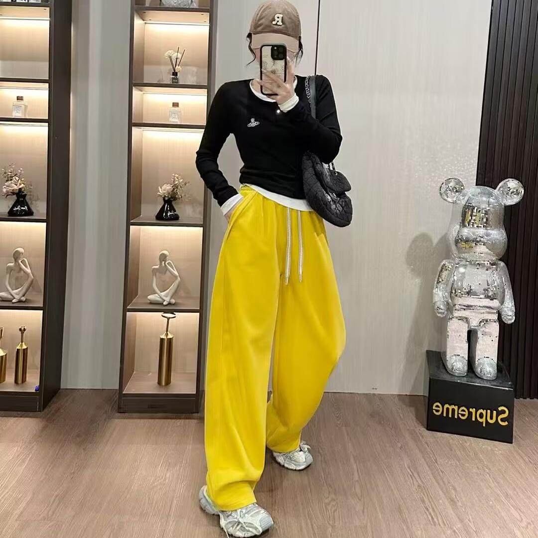 阔腿休闲裤女秋季新款松紧腰抽绳宽松显瘦百搭休闲直筒裤焕0.65,女装/女士精品,休闲裤,淘宝优惠券,粉丝福利购,淘宝优惠卷