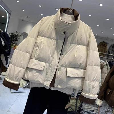 立领拼色羽绒服加厚保暖