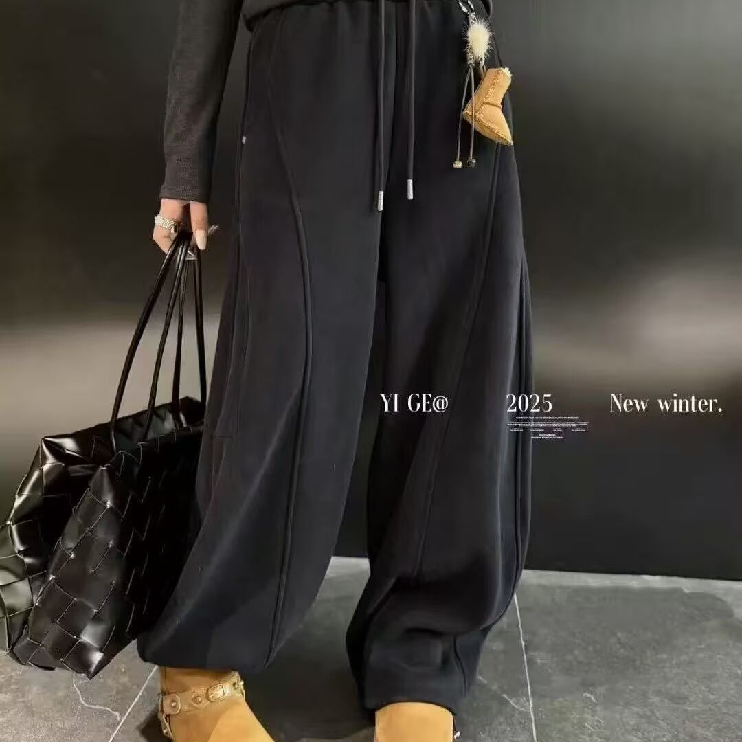 加绒加厚弯刀裤抽绳束脚裤