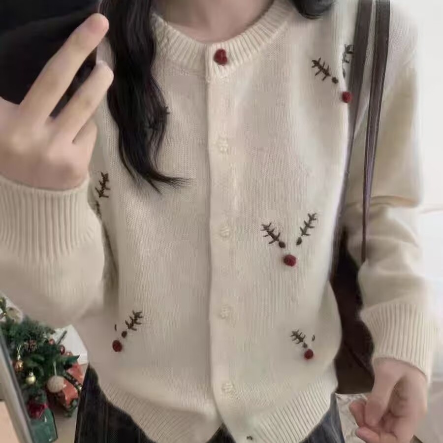 圆领单排扣针织开衫女秋冬新款韩版修身显瘦百搭休闲毛衣焕0.4