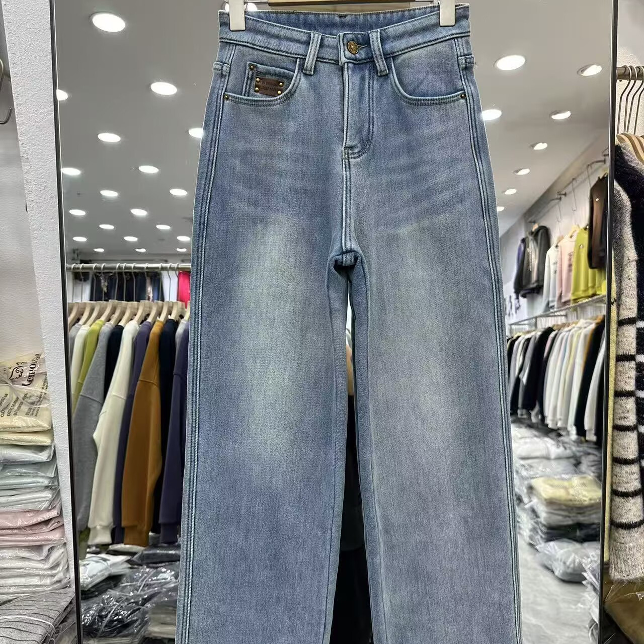 加绒加厚牛仔裤直筒裤