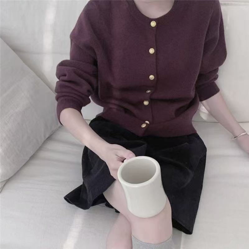 蜜熊绒针织开衫女秋季新圆领单排扣宽松显瘦百搭休闲毛衣特0.25