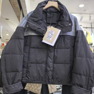 牛仔拼接立领羽绒服女短款冬新韩版宽松显瘦百搭休闲外套霞0.65