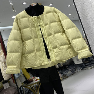 针织拼接圆领单排扣羽绒服女冬季 宽松显瘦轻薄保暖外套红0.59 新款