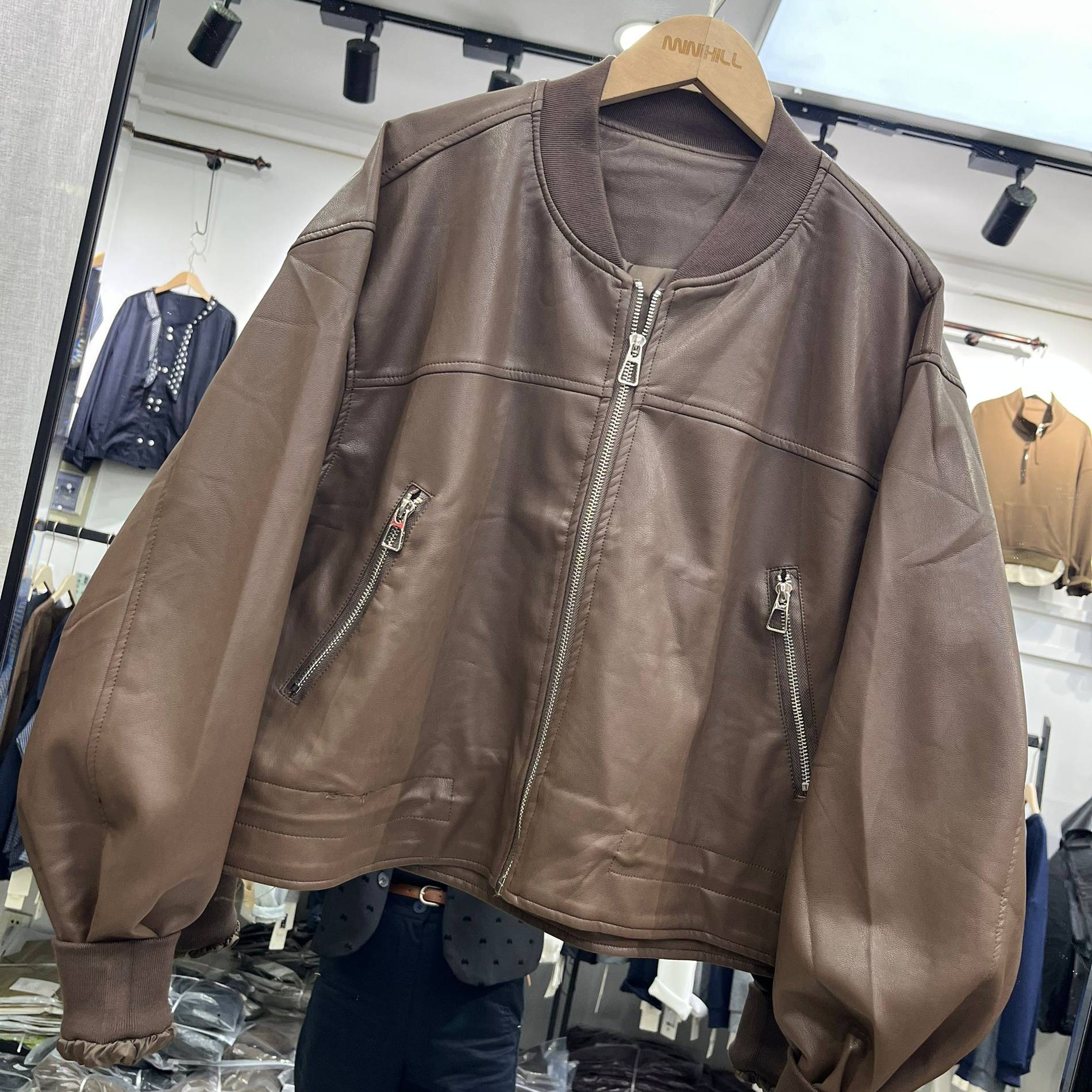 pu皮立领外套女秋季新款韩版宽松显瘦百搭休闲机车夹克皮衣胡0.76