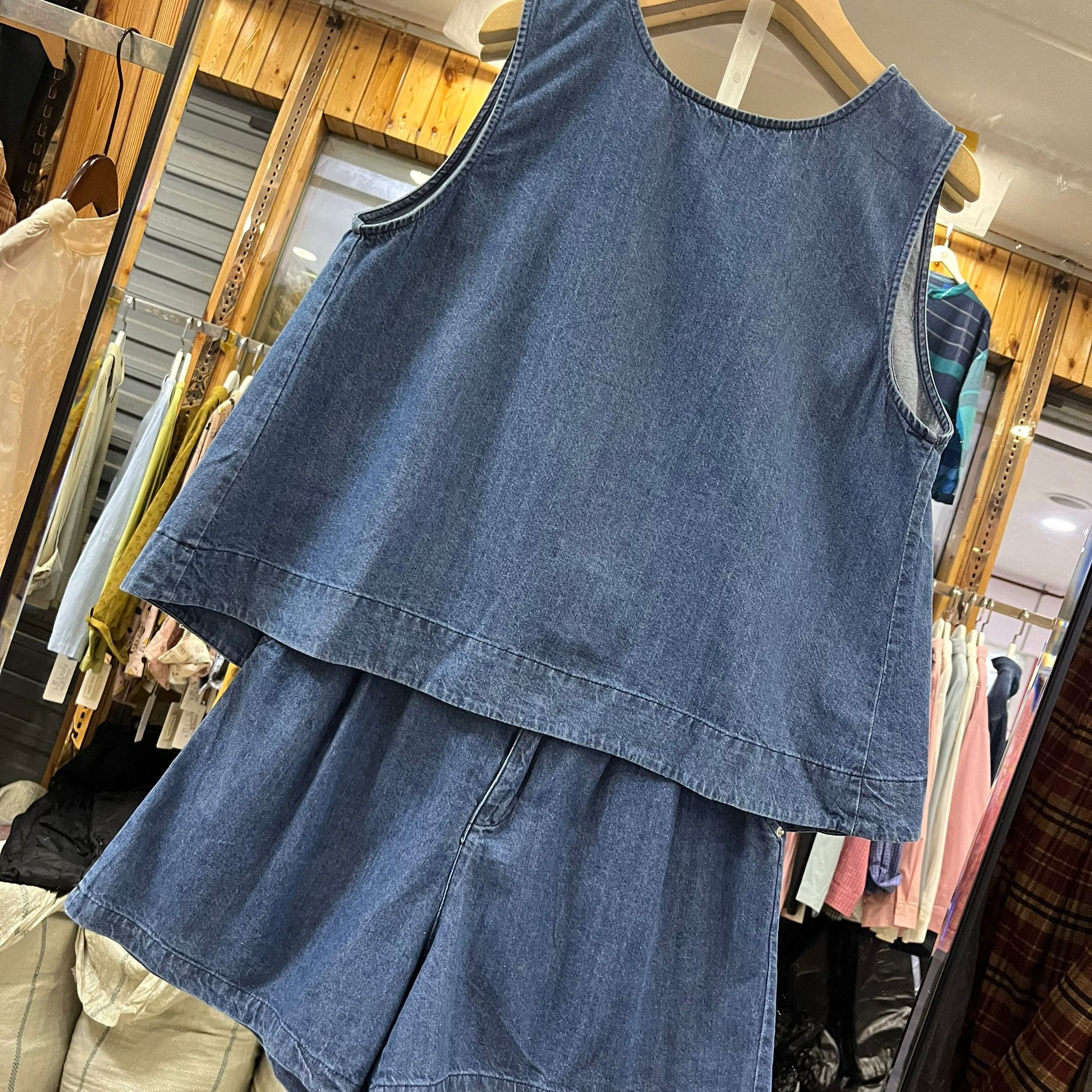 牛仔套装女夏新韩版圆领牛仔背心宽松显瘦阔腿短袖两件套白表0.48