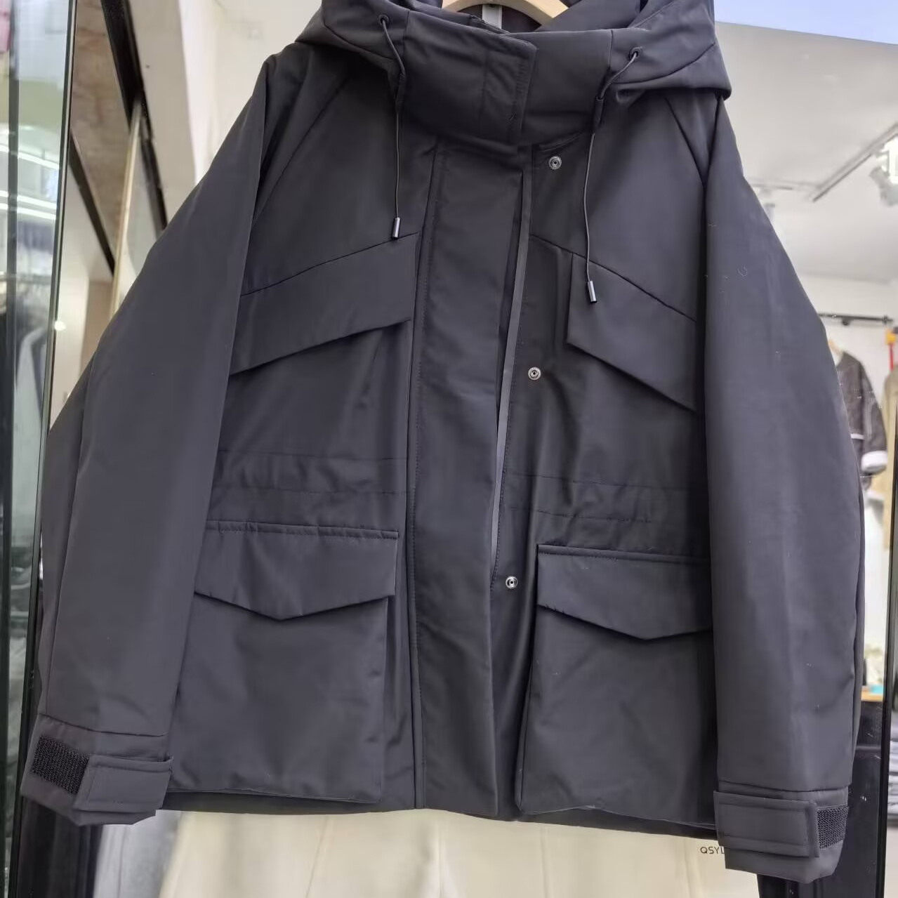 连帽派克服女秋冬新款抽绳收腰宽松显瘦百搭休闲夹棉冲锋衣霞1.0