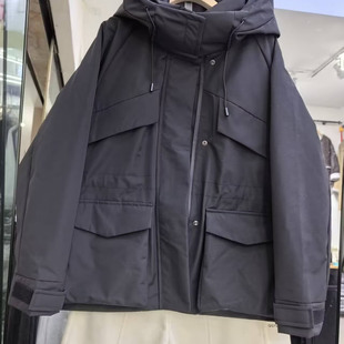 连帽派克服女秋冬新款 抽绳收腰宽松显瘦百搭休闲夹棉冲锋衣霞1.0