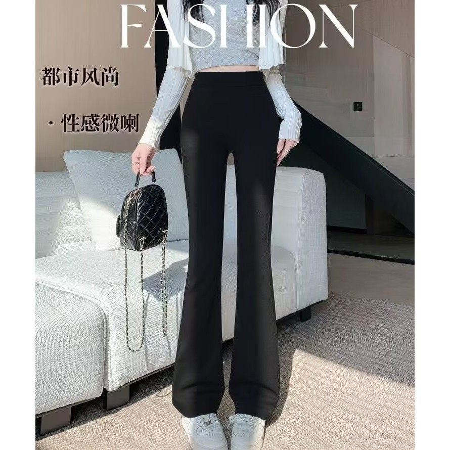 爆款黑色微喇西装裤女春夏高腰显瘦垂感喇叭裤弹力修身拖地裤