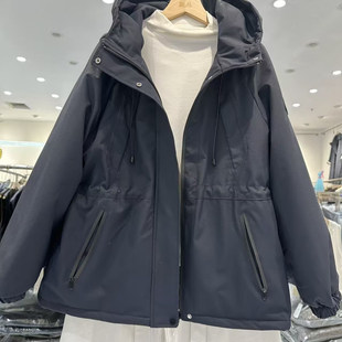 连帽派克棉衣女秋冬新款 抽绳收腰宽松显瘦百搭休闲冲锋衣良0.76