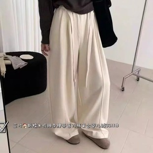 汪0.84 新高腰系带宽松显瘦百搭休闲弯刀裤 复合婴儿绒阔腿裤 女冬季