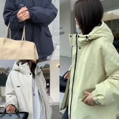 连帽抽绳派克羽绒服女冬季新百搭宽松休闲加厚保暖冲锋衣聚0.91