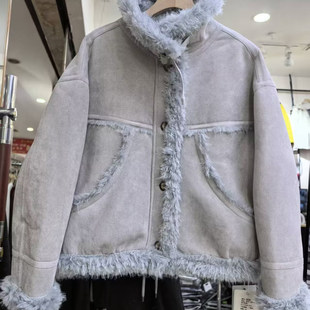 皮毛一体麂皮绒外套女冬季新韩版宽松显瘦百搭休闲保暖上衣霞1.18