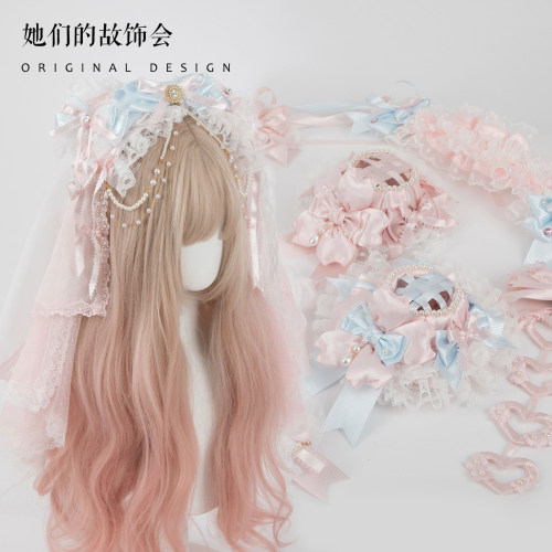 Lolita樱花树下的告白粉蓝色发饰