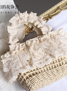 草编手提包原创手作Lolita法式田园风蕾丝边软妹森系沙滩编织包女