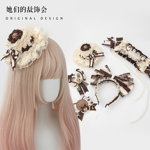 白巧原创Lolita发饰手作小物蝴蝶结边夹KC饼干两用胸针蛋糕扁帽