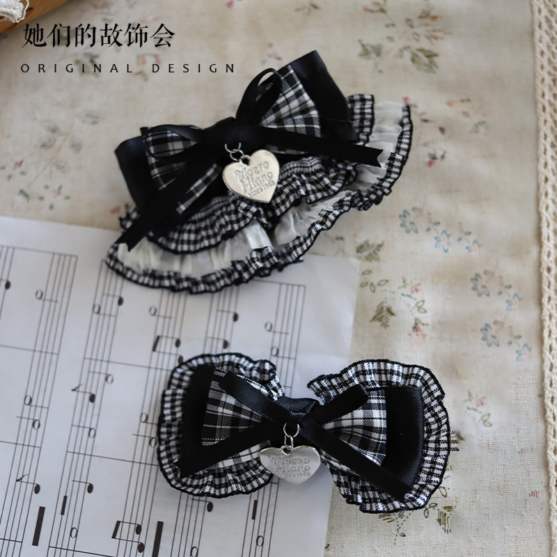 Lolita手作黑白格子少女爱心蝴蝶结裙摆发夹英伦洛丽塔对夹马尾夹,饰品/流行首饰/时尚饰品新,发饰,淘宝优惠券,粉丝福利购,淘宝优惠卷