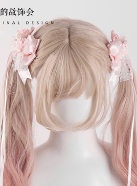 Lolita原创手作蝴蝶结飘带发夹温柔甜美鱼嘴夹玫瑰花朵双马尾对夹