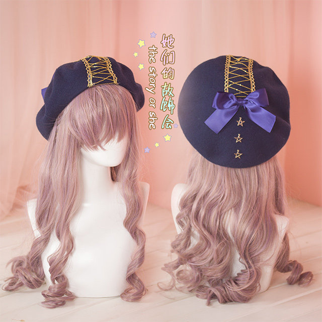 lolita starry sky star silk ribbon Gold Line Beret Ms. painter cap Bud hat French sesame seed cake DIYin the Accessories/Leather belt/Hat/Muffler , Hat  category - from Buy2taobao.com to provide professional Taobao agent buy service