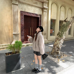 衫韵万年七代仿银狐双色环保毛毛人造皮草外套短款经典高级贵气感