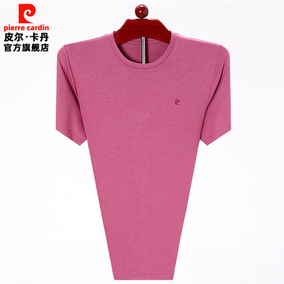 皮尔卡丹桑蚕丝男士短袖t恤圆领
