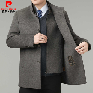皮尔卡丹双面呢羊绒大衣男款加厚中长款立领羽绒内胆男士冬季外套