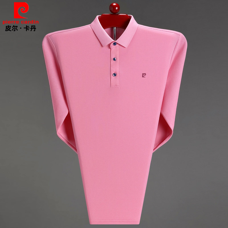 皮尔卡丹纯棉长袖t恤男士秋季翻领体恤爸爸装打底宽松大码polo衫