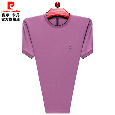 皮尔卡丹桑蚕丝短袖t恤男圆领夏
