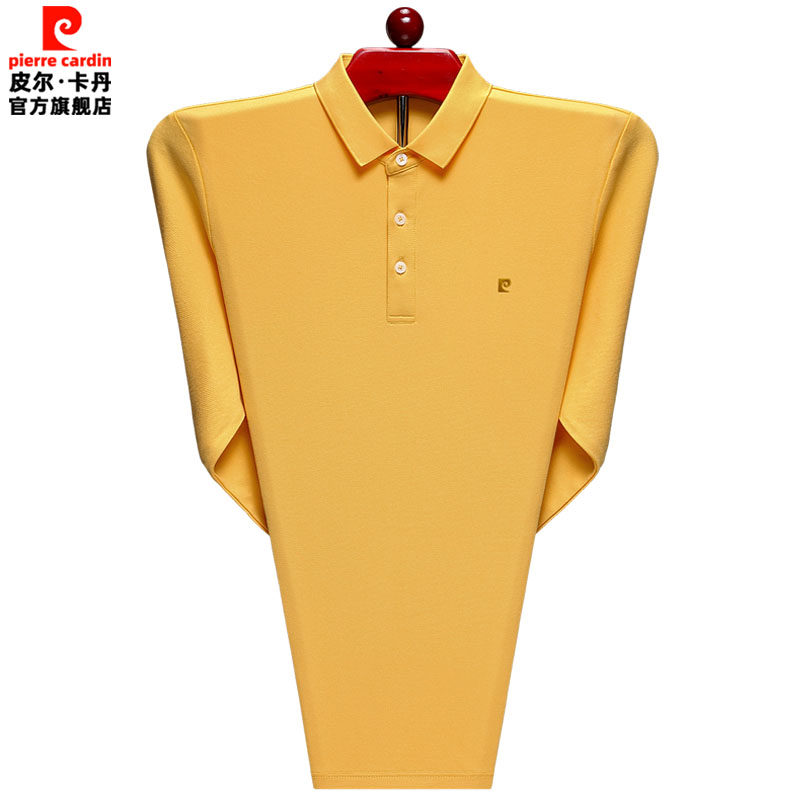 皮尔卡丹桑蚕丝长袖t恤男翻领大码中年爸爸装高端休闲翻领polo衫
