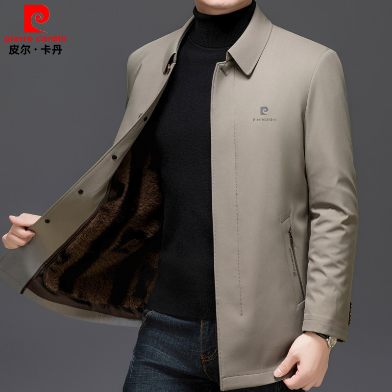 皮尔卡丹商务夹克棉服男可拆卸貂绒内胆加厚防寒服爸爸装冬装外套