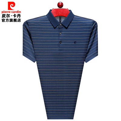皮尔卡丹短袖休闲中年条纹t恤男
