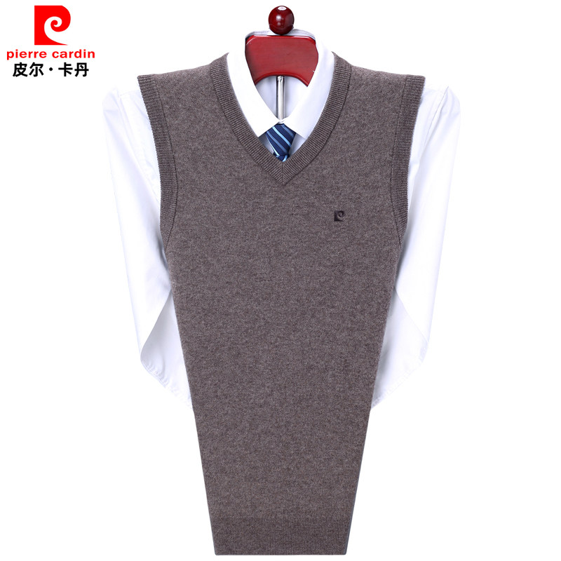 皮尔卡丹羊绒衫背心男v领无袖毛衣坎肩中年商务爸爸内搭针织马甲