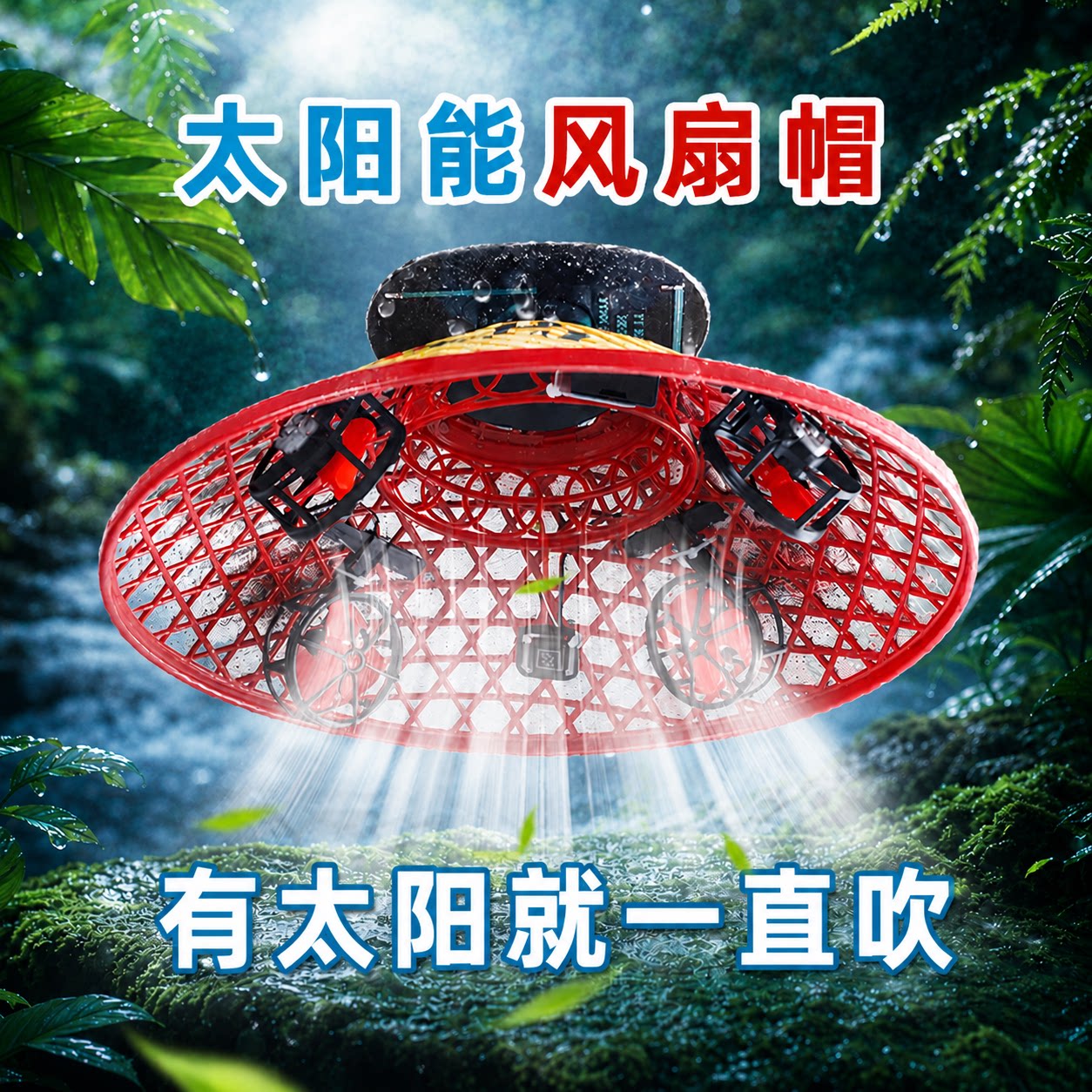 太阳能斗笠4风扇帽子充电防晒遮阳夏季户外成人工作农活钓鱼防雨