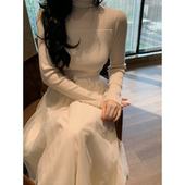 城南边儿1.4自带腰线弧度堆堆领两种工艺拼接针织打底长袖 羊毛衫